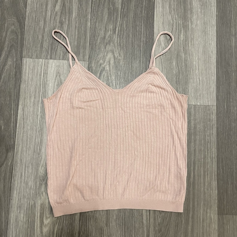 Anthropologie Pink Ribbed Knit Tank Top Women's Small V Neck Stretch